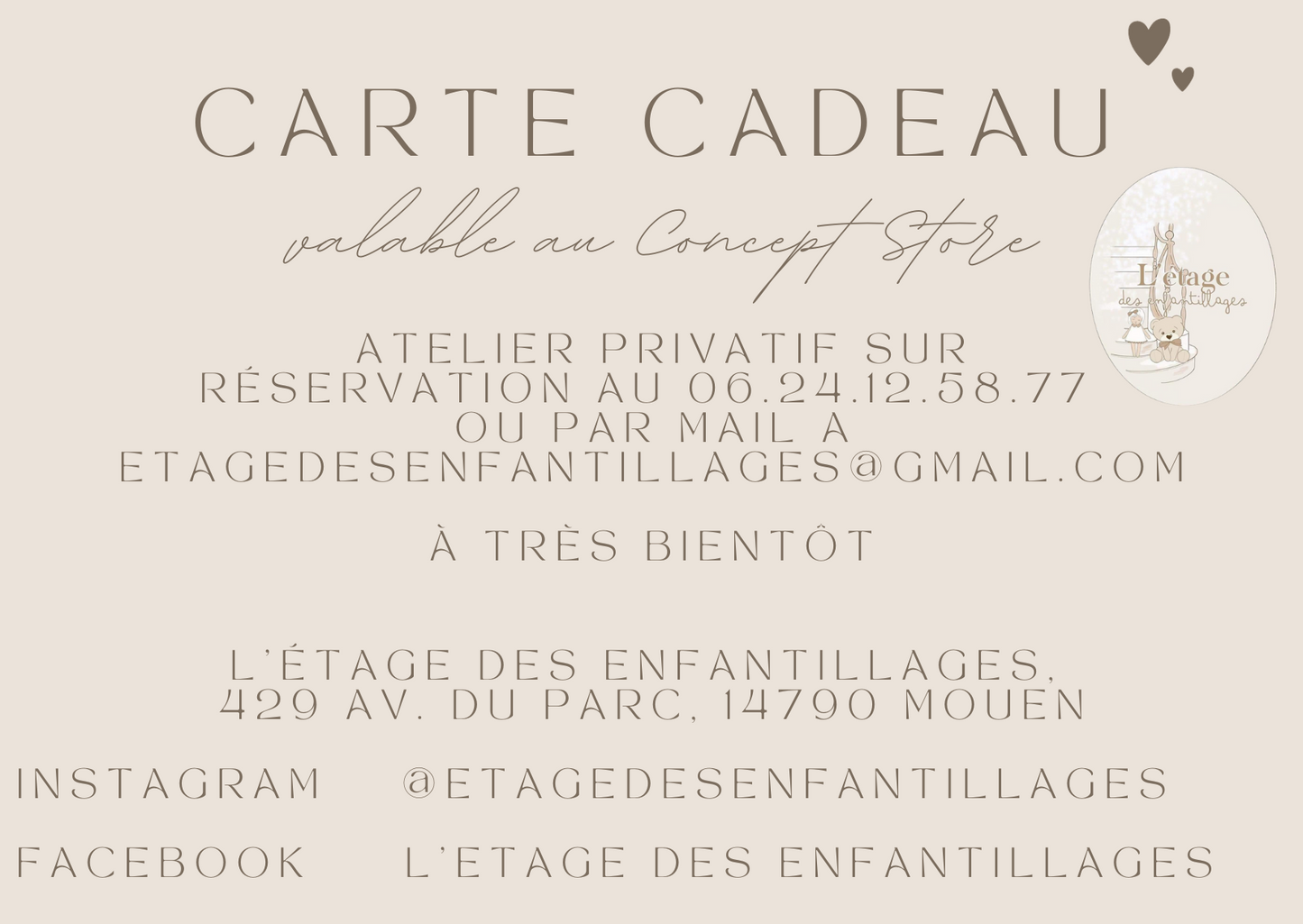 Carte-Cadeau Atelier Maison de Naissance Des Peluches