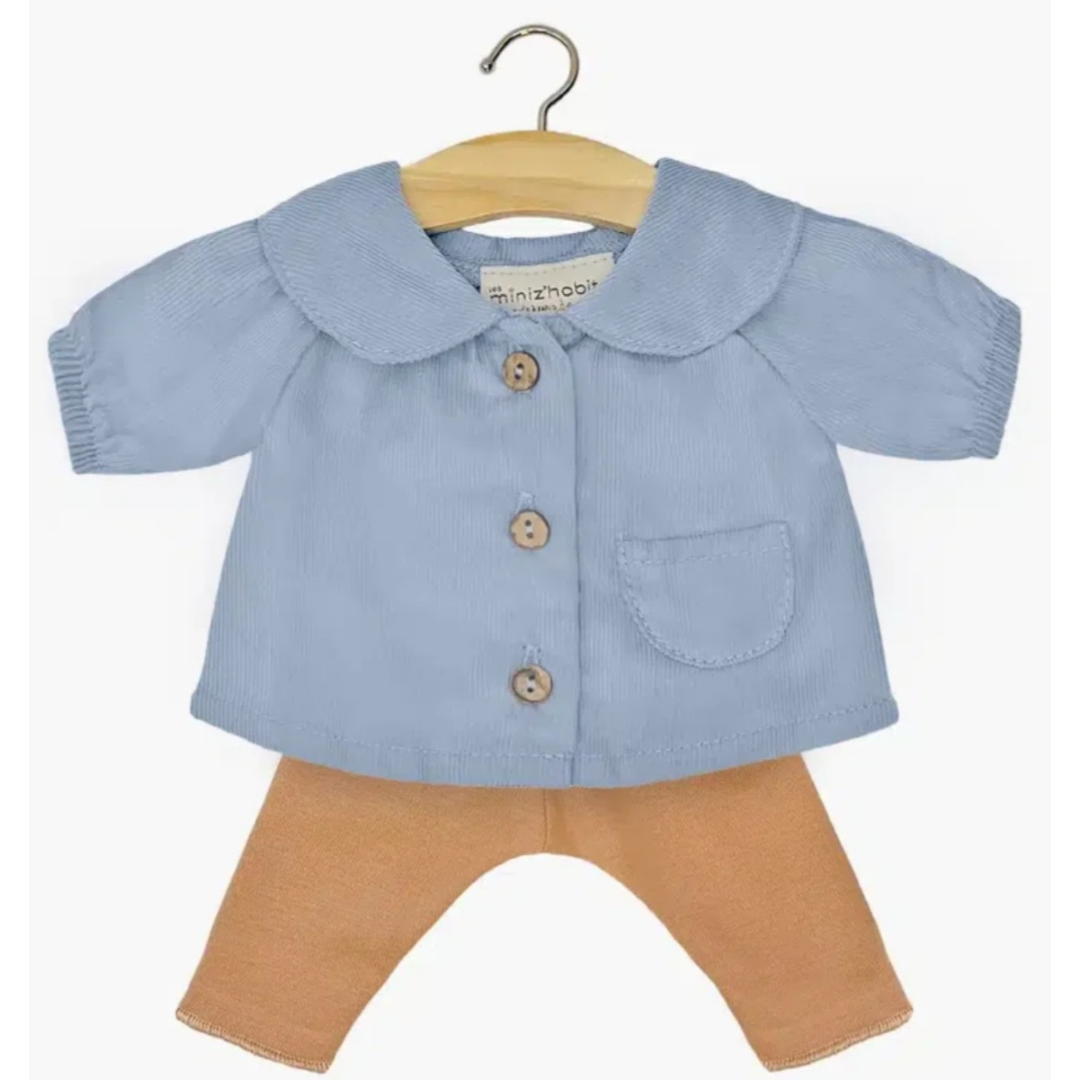 Minikane Ensemble Back to school avec blouse en milleraies bleu ciel et legging en jersey cassonade