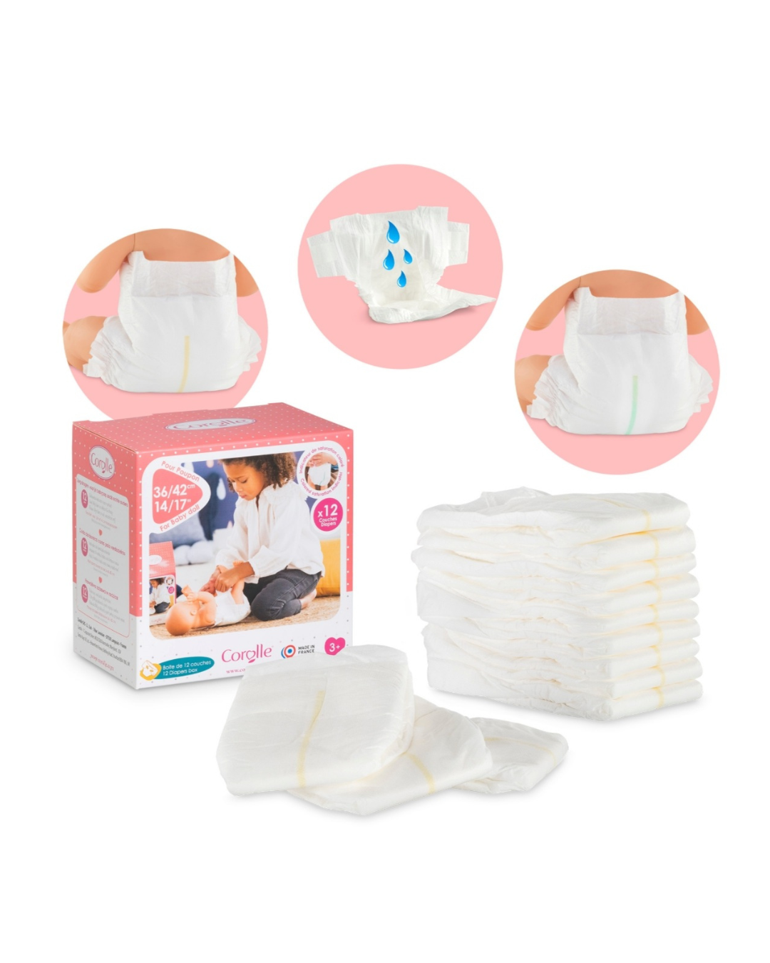 Corolle Boîte de 12 couches pour poupon 36 et 42cm