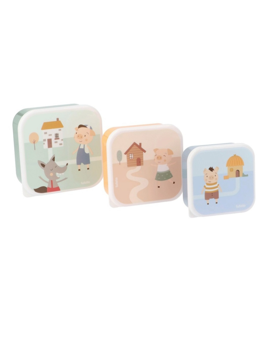 Tutete Ensemble de 3 boîtes à goûter Les Trois Petits Cochons