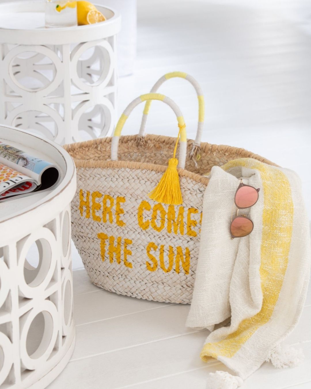J-Line Panier de plage citation Here comes the sun