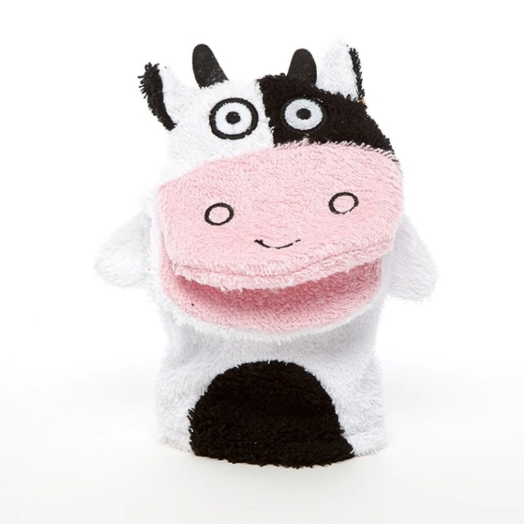 Isabelle Laurier Gant de toilette marionnette enfant Vache