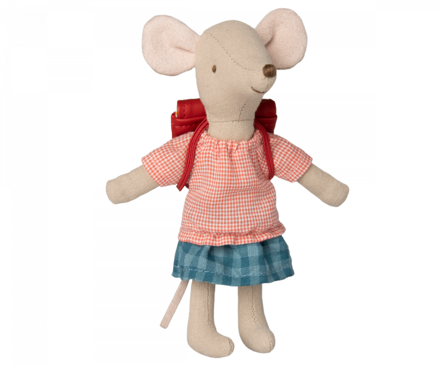Maileg Souris Tricycle Grande Soeur et son sac - Rouge