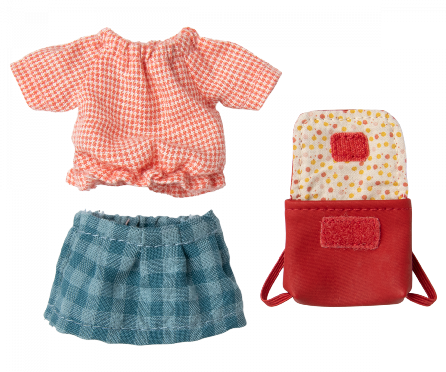 Maileg Souris Tricycle Grande Soeur et son sac - Rouge