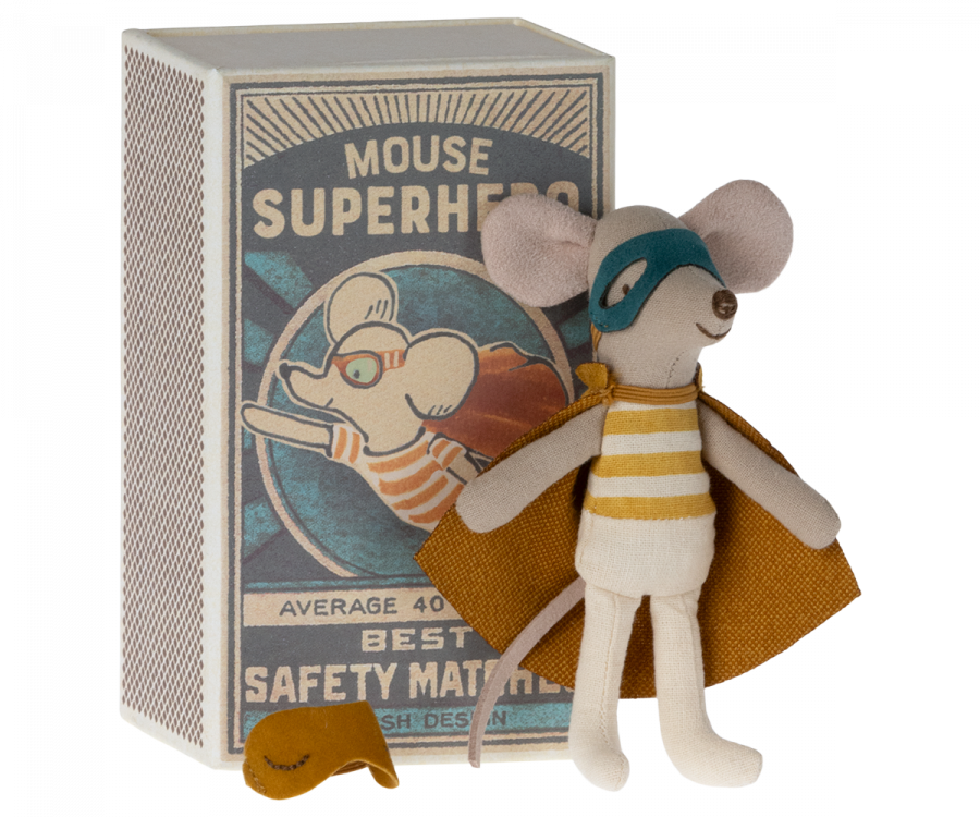 Maileg Souris Super héros Petit Frère et sa boîte assortie