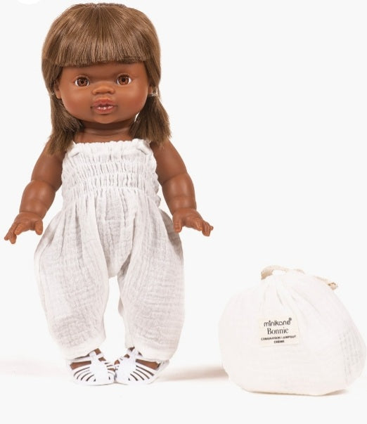 Combinaison longue Bonnie en gaze de coton crème avec pochon