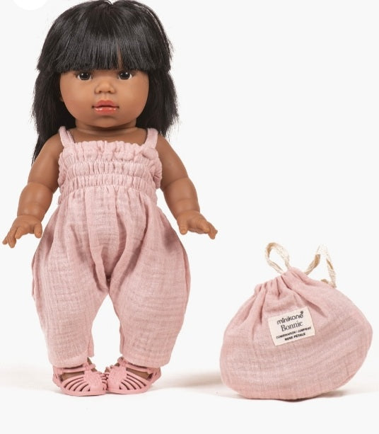 Combinaison longue Bonnie en gaze de coton pétale avec pochon