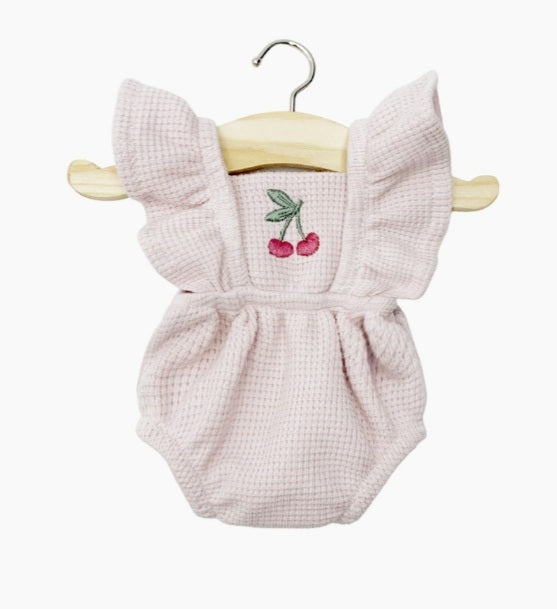 Barboteuse rétro Lou en maille nid d’abeille pétale avec broderie Cerise