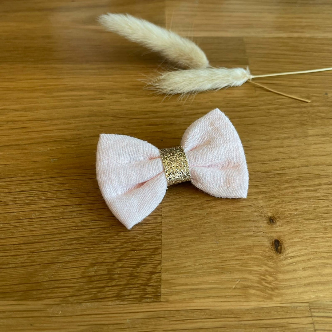 C.a.lylie Barrette anti glisse double gaze de coton rose poudré et or