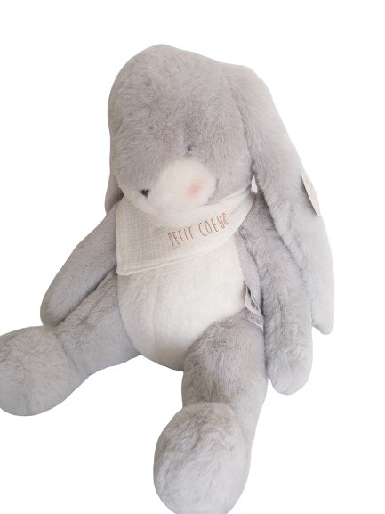 Peluche Lapin gris avec bandana personnalisé "Petit coeur"