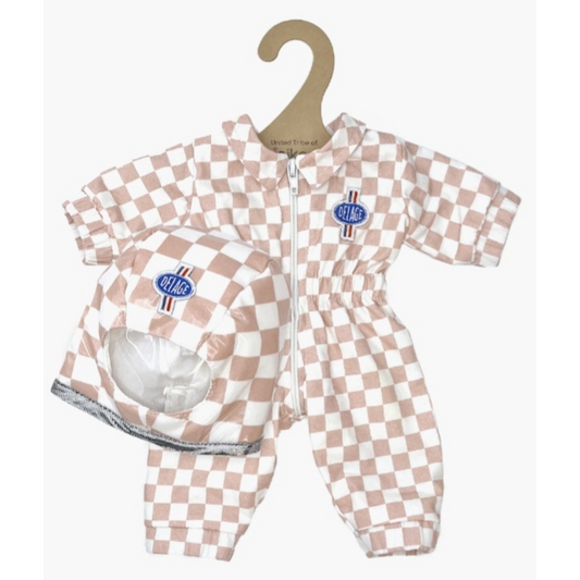 Minikane & Delage – Combinaison pilote de course Racing à damier rose et blanc avec casque