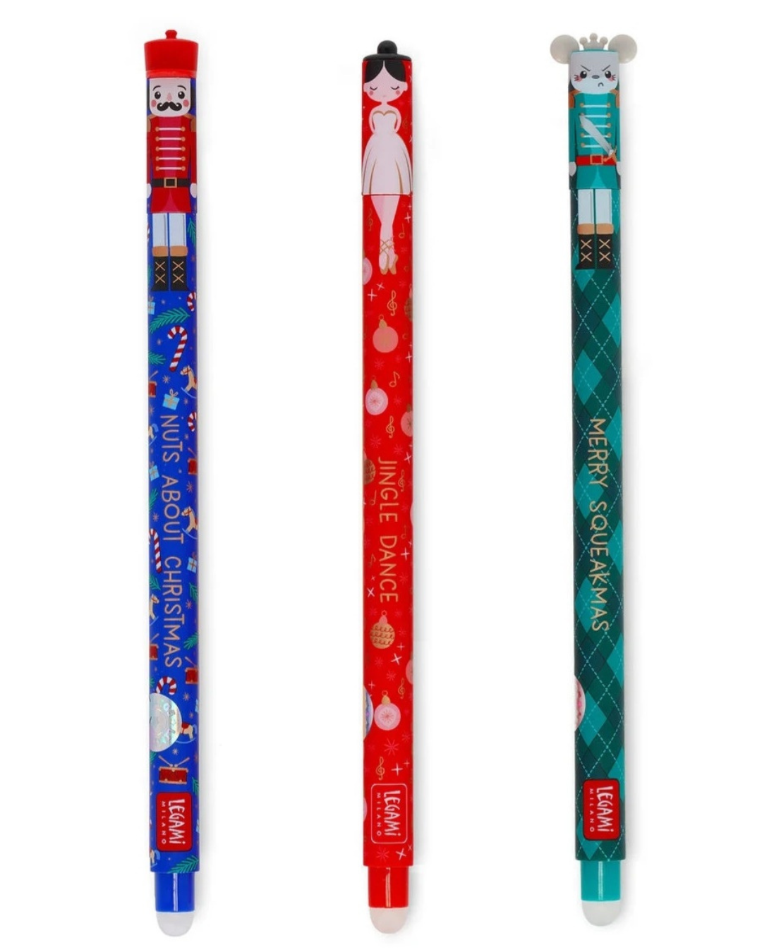 Legami Collection de Noël 2025 Set de 3 Stylos à encre gel effaçable Nutcracker