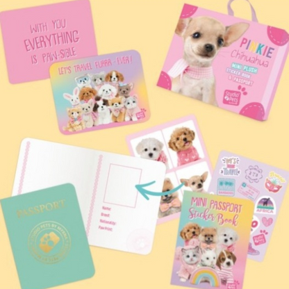 Studio Pets Peluche Pinkie avec sa valise, son passeport et ses stickers