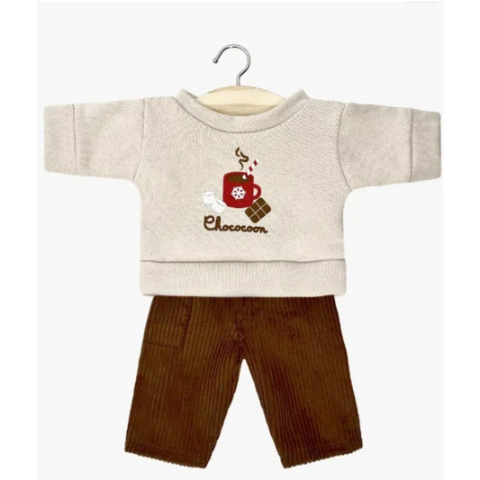 Minikane Ensemble Jean-Claude sweat en molleton lin Chococoon et son pantalon Samy marron