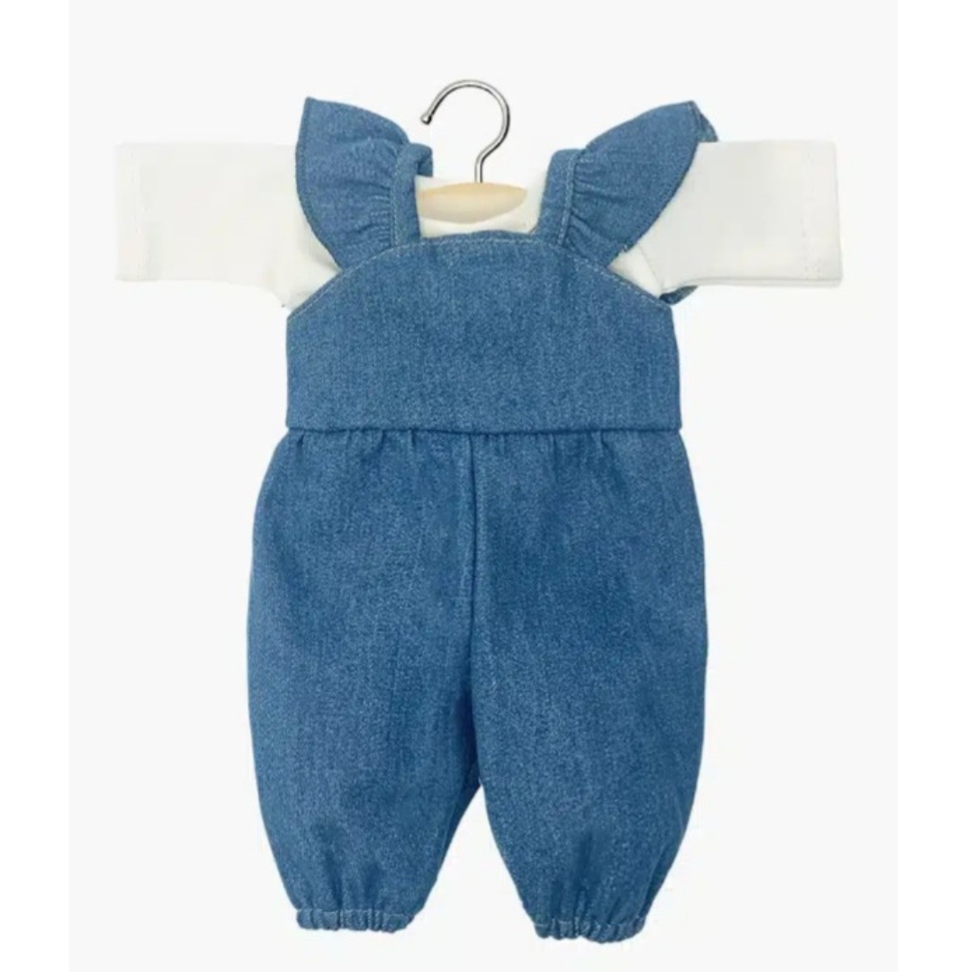 Minikane Ensemble salopette Claudie en denim bleu clair et t-shirt écru