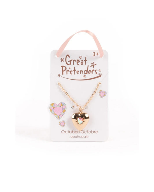 Great Pretenders Collier avec Pendentif Coeur "Pierrre de naissance opale" Octobre.