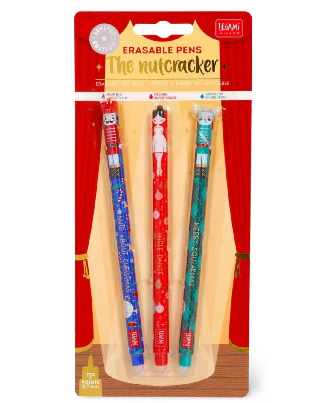 Legami Collection de Noël 2025 Set de 3 Stylos à encre gel effaçable N ...