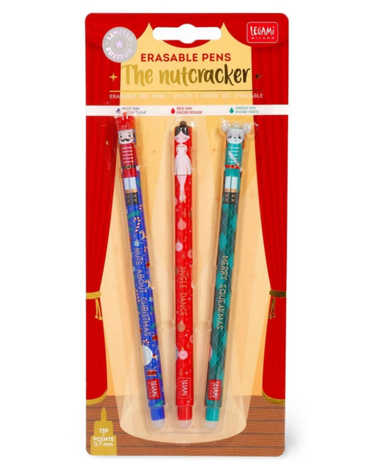 Legami Collection de Noël 2025 Set de 3 Stylos à encre gel effaçable Nutcracker