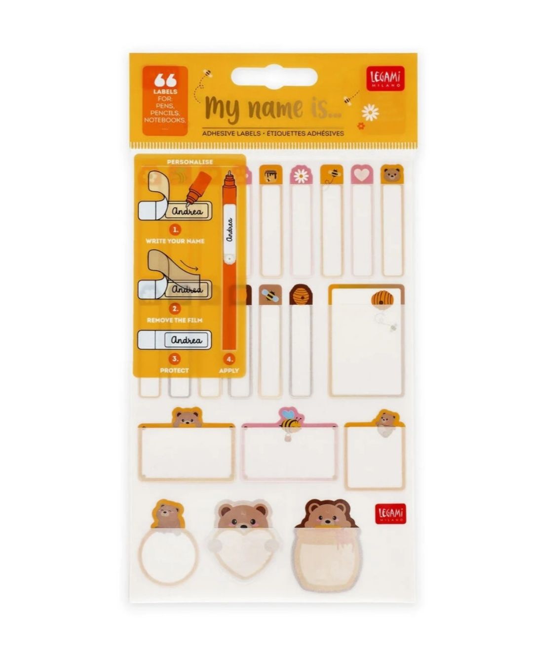 Legami Étiquettes adhésives avec film protecteur Teddy Bear