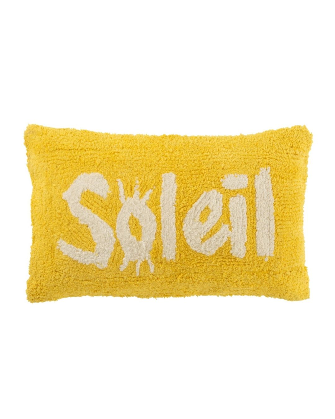 J-Line Coussin Soleil tufté coton jaune / blanc