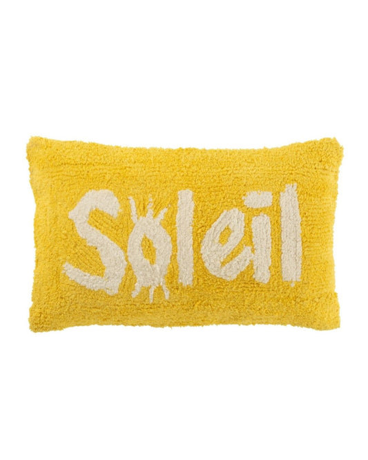 J-Line Coussin Soleil tufté coton jaune / blanc