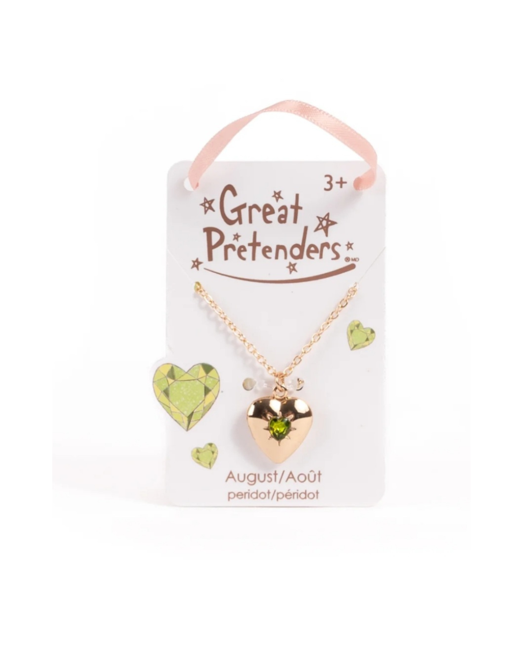 Great Pretenders Collier avec Pendentif Coeur "Pierrre de naissance péridot" Août