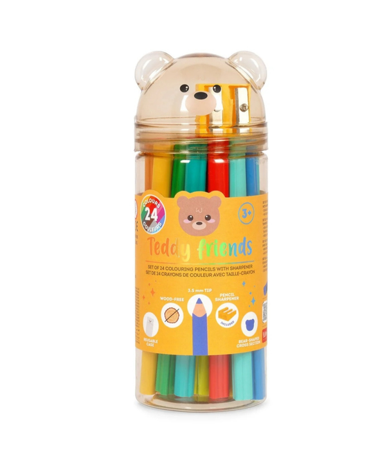 Legami Set de 24 crayons de couleur avec taille-crayon Teddy Friends