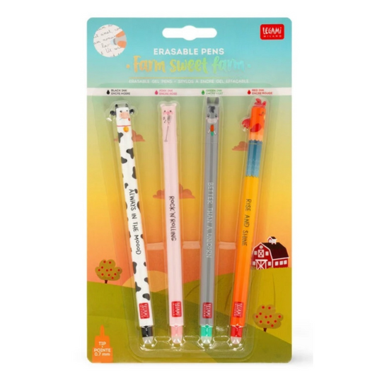 Legami Set de 4 stylos à encre gel effaçable Farm Sweet Farm