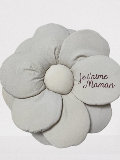 Fleur brodée "Je t'aime Maman" coloris craie