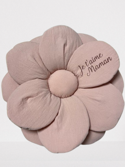 Fleur brodée "Je t'aime Maman" coloris rose poudré