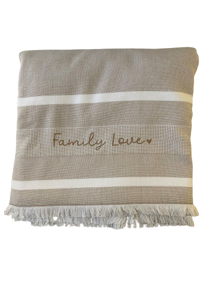 Fouta beige doublée écriture "Family Love"