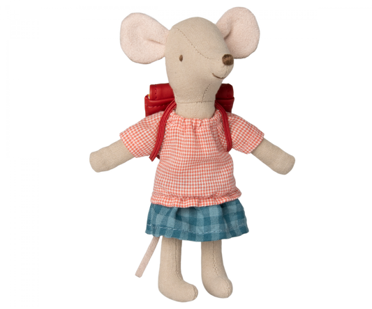 Maileg Souris Tricycle Grande Soeur et son sac - Rouge