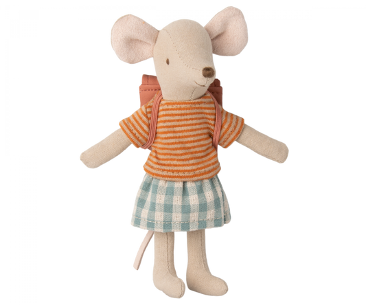 Maileg Souris Tricycle Grande Soeur et son sac - Vieux rose