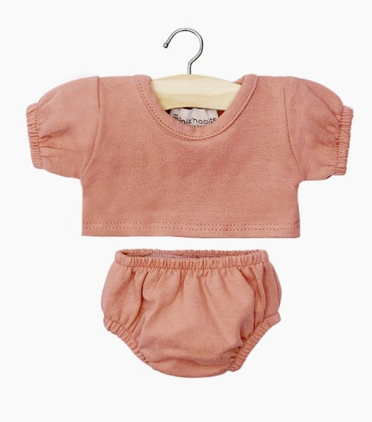 Ensemble fille t-shirt à manches ballons et culotte Charlotte en jersey marsala