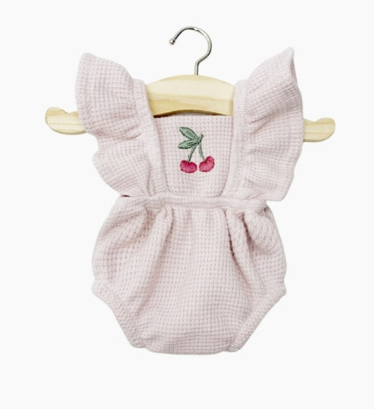 Barboteuse rétro Lou en maille nid d’abeille pétale avec broderie Cerise