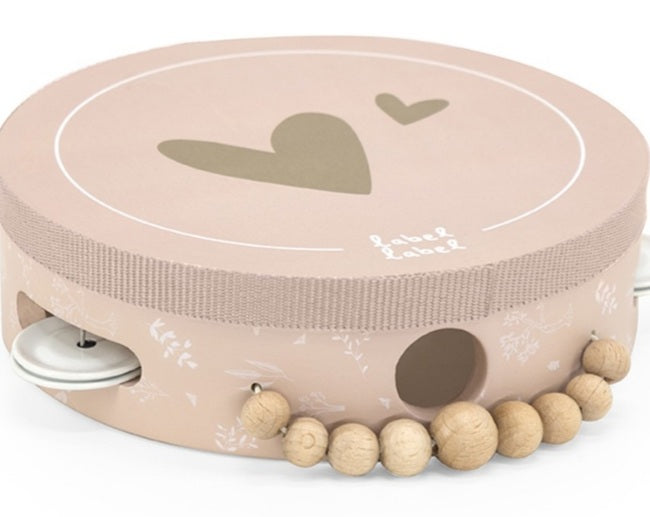 Tambourin en bois coloris rose