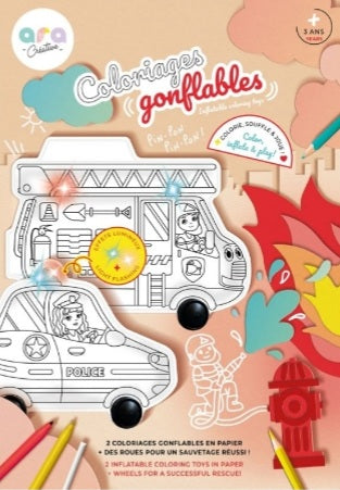 Ara Créative Coloriages gonflables Camion de pompier et Voiture de police