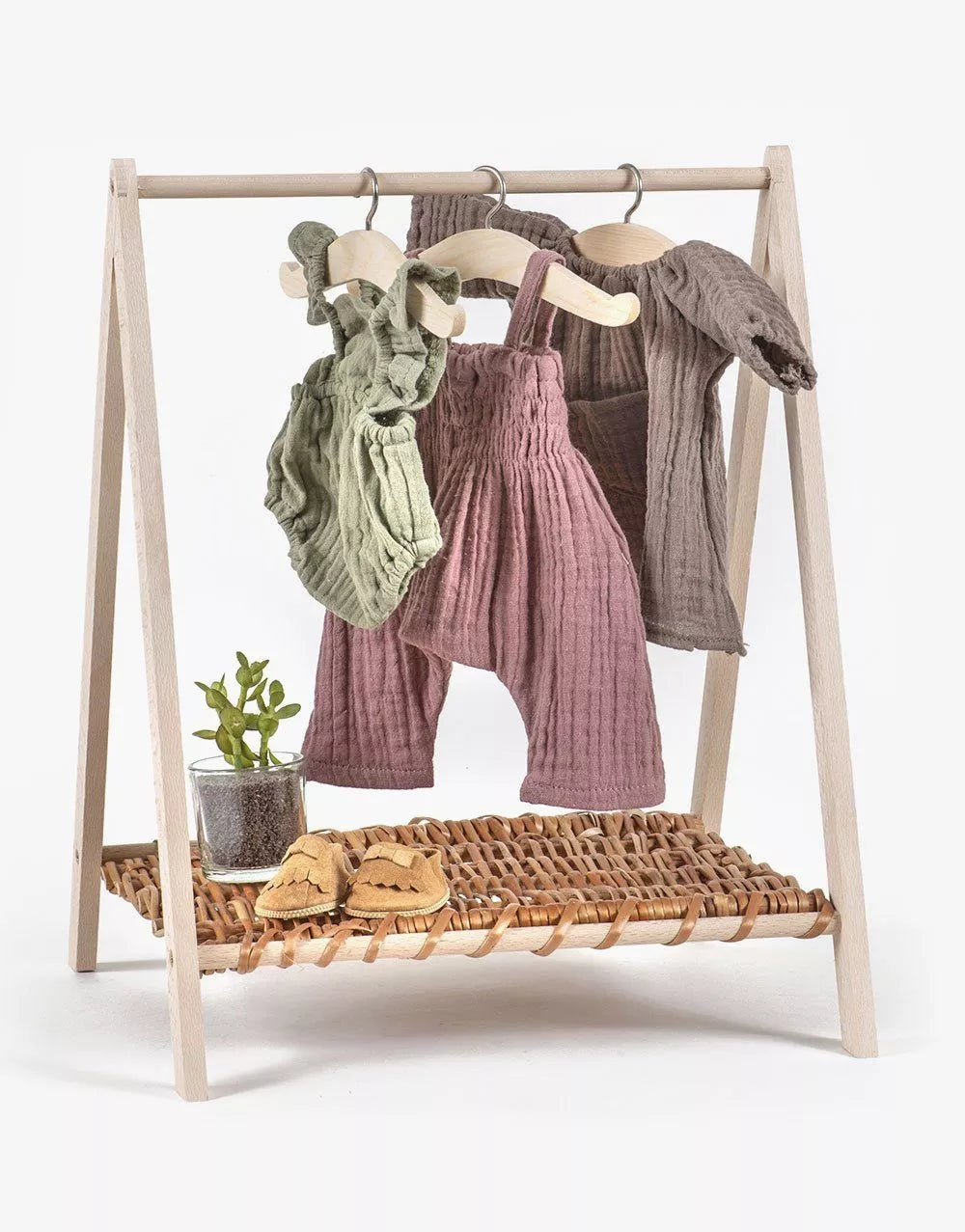 Minikane Porte vêtements Wendy en bois naturel et osier