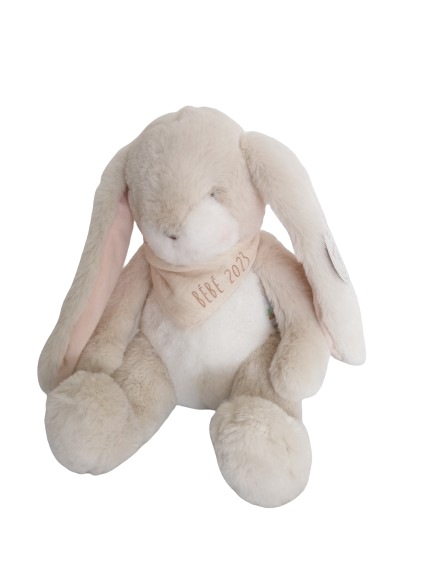 Peluche Lapin beige avec bandana "Bébé 2023"