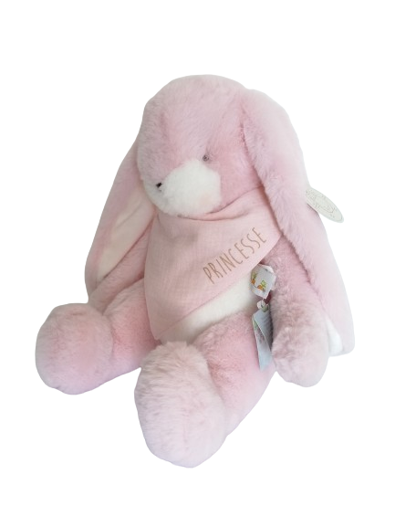 Peluche Lapin rose avec bandana "Princesse"