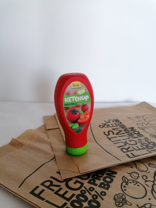 Bouteille ketchup en bois